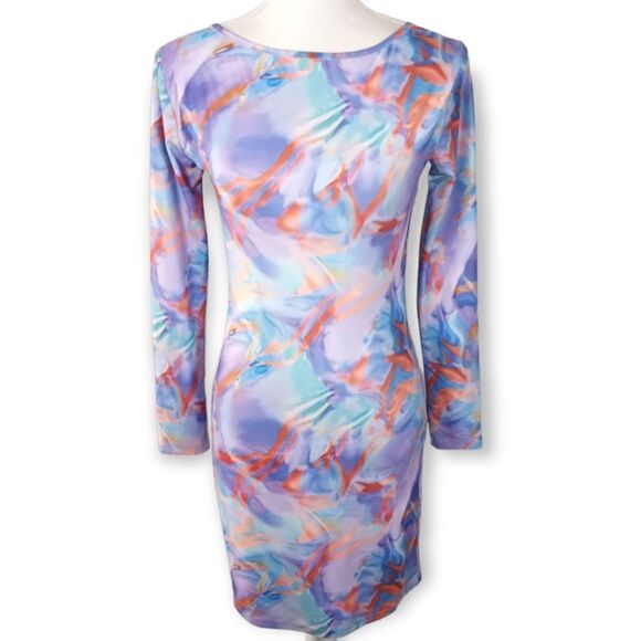 SHEIN PURPLE & BLUE TIE-DYE BODYCON BACKLESS DRESS SZ.M EUC - Picture 5 of 11